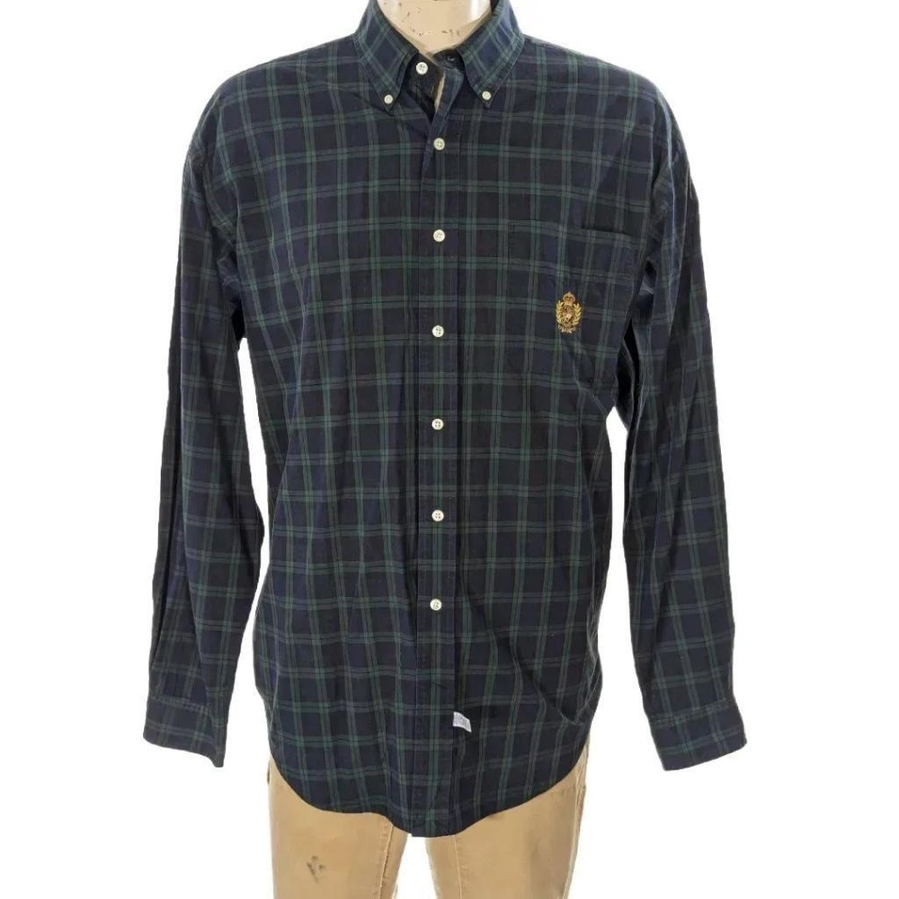 VTG Polo Ralph Lauren Crest Black Watch Plaid Men's Button Down Shirt  Sz XL EUC